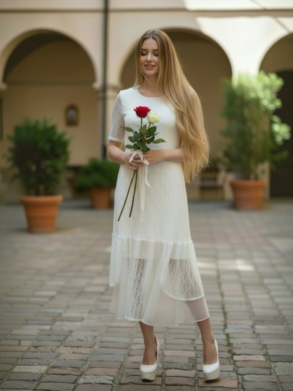 bohme Cream Lace Overlay Boho Maxi Dress Size L